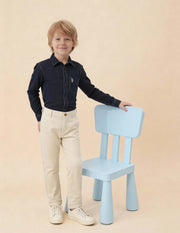 Boys Slim Fit Cotton Twill Trousers Off White