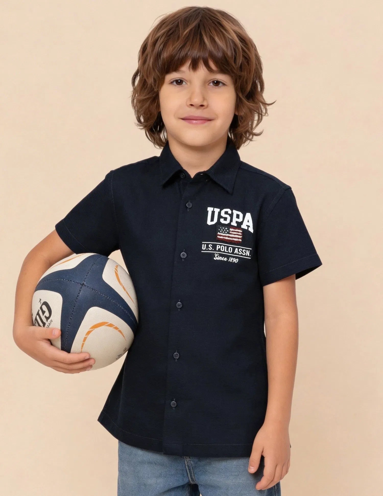 Boys Logo Appliqued Cotton Textured Shirt – Regular Fit