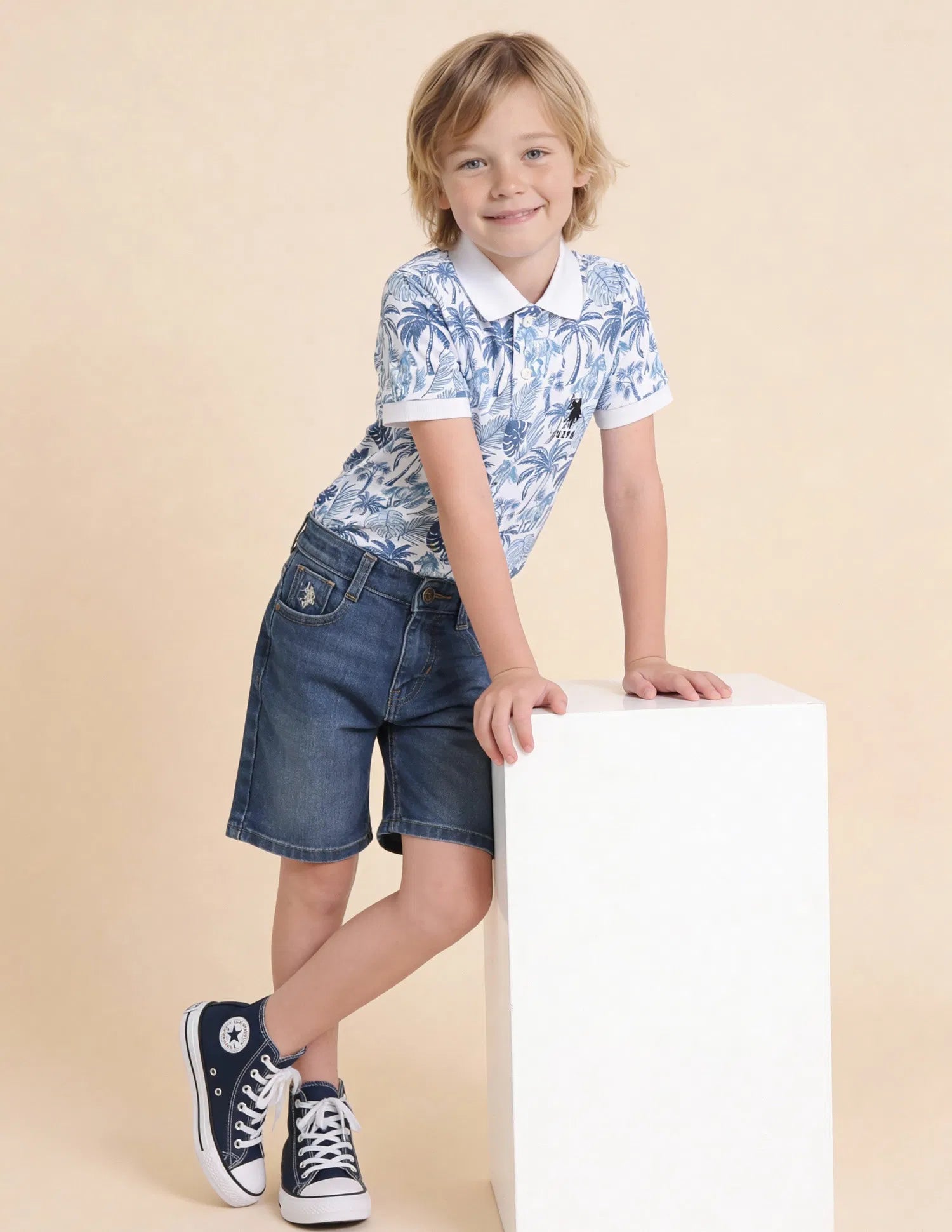 Boys Blue Faded Denim Shorts Regular Fit