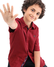 Boys Red Cotton Blend Regular Fit Shirt