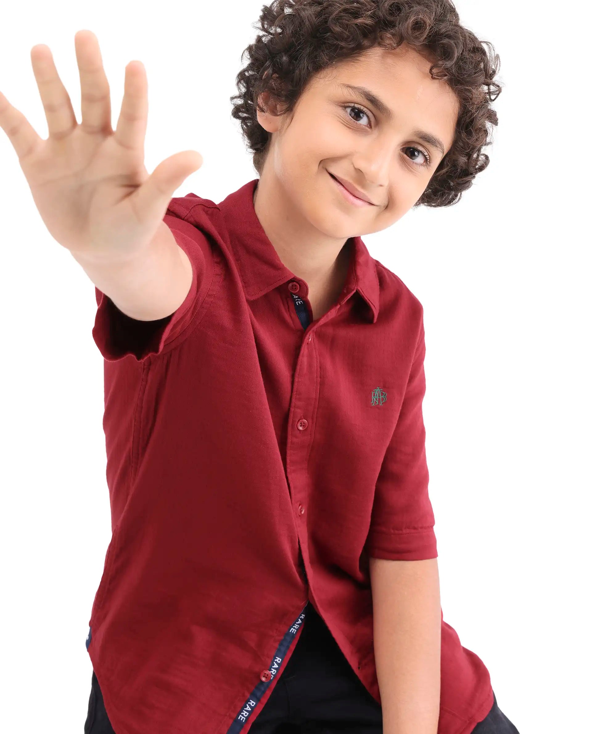 Boys Red Cotton Blend Regular Fit Shirt