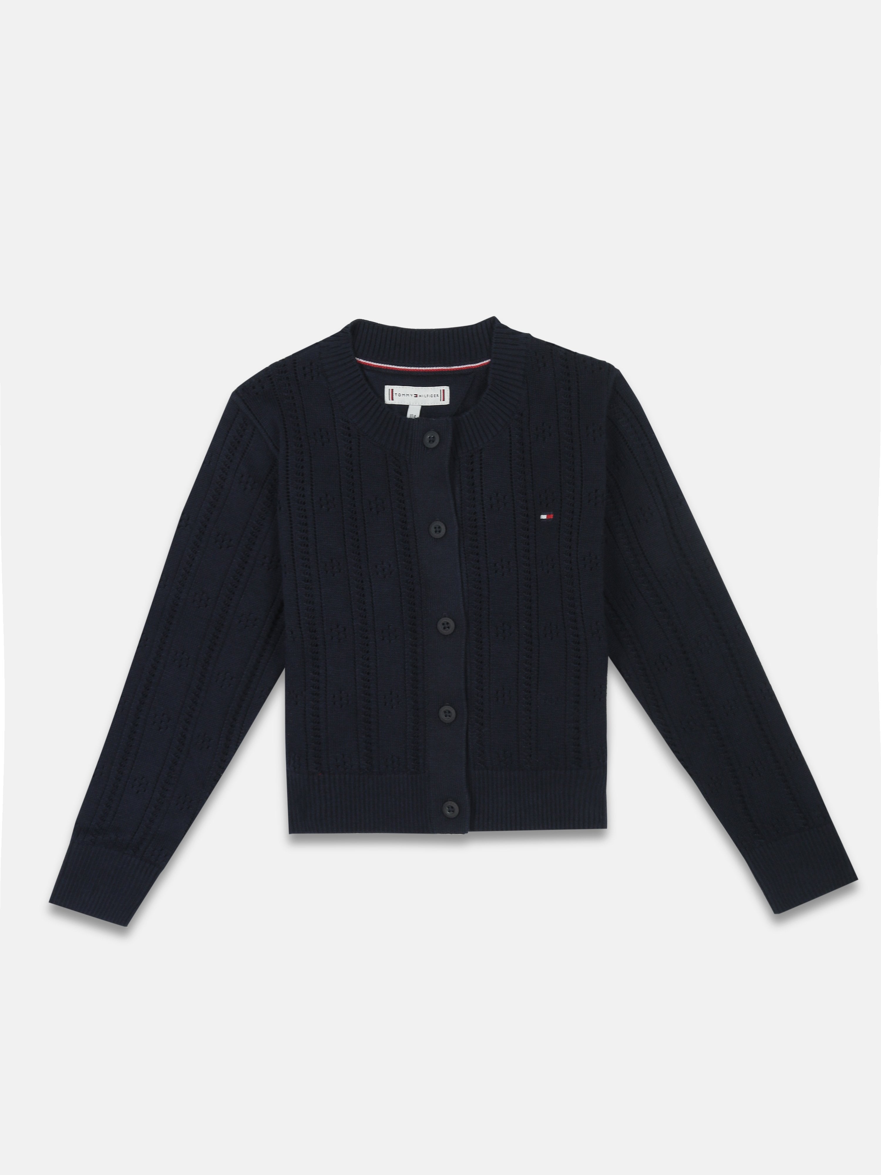 Girls Navy Cotton Open Front Relaxed Fit Cardigan