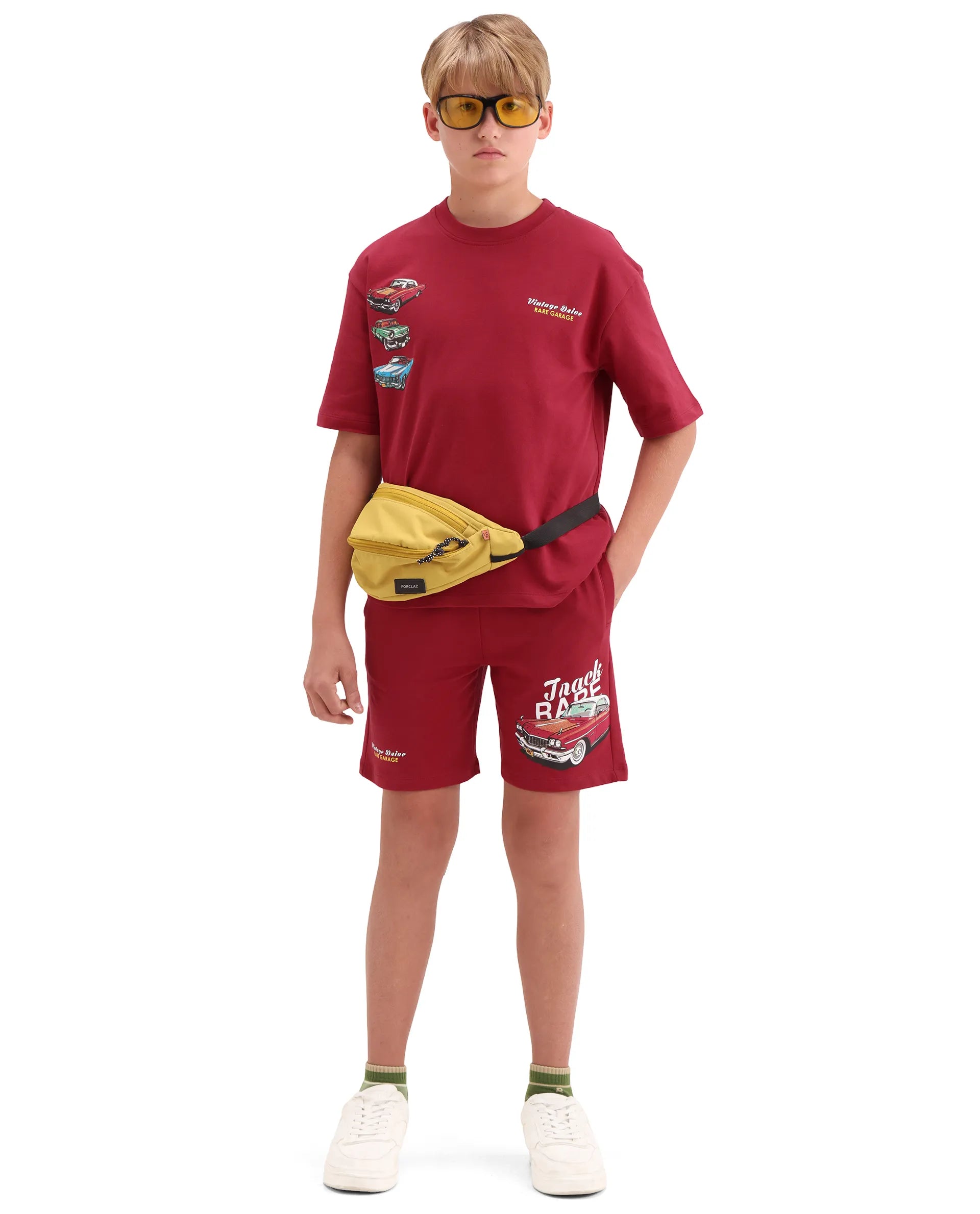 Rare Ones Boys Red Digital Print Cotton Regular Fit Shorts