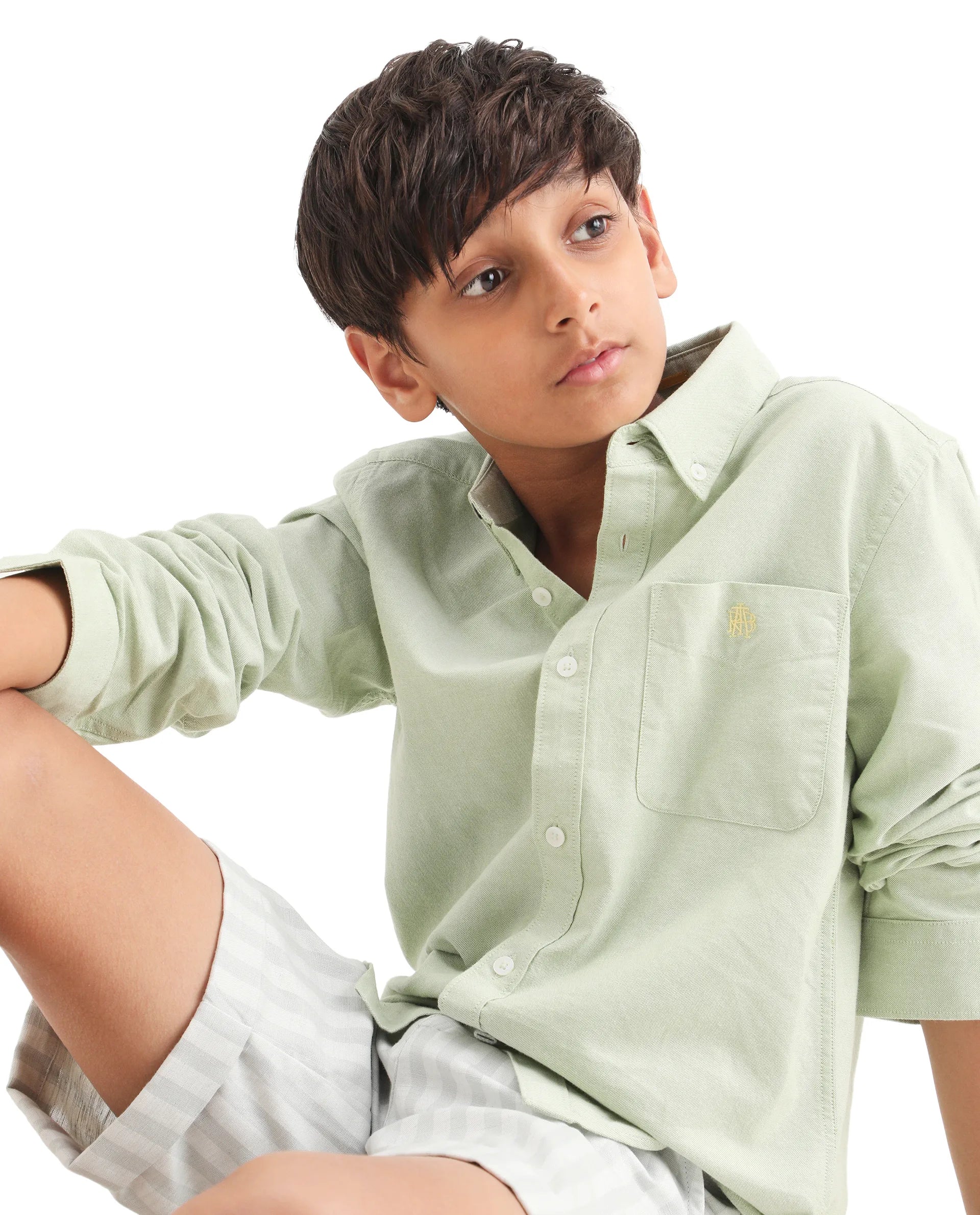 Boys Pastel Green Cotton Regular Fit Shirt