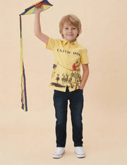 Boys Yellow Graphic Printed Cotton Shirt – Regular Fit