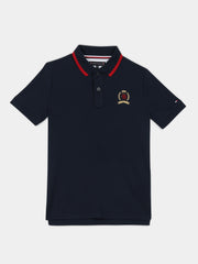 Girls Blue Polo Collar Regenerative Cotton Knit Top