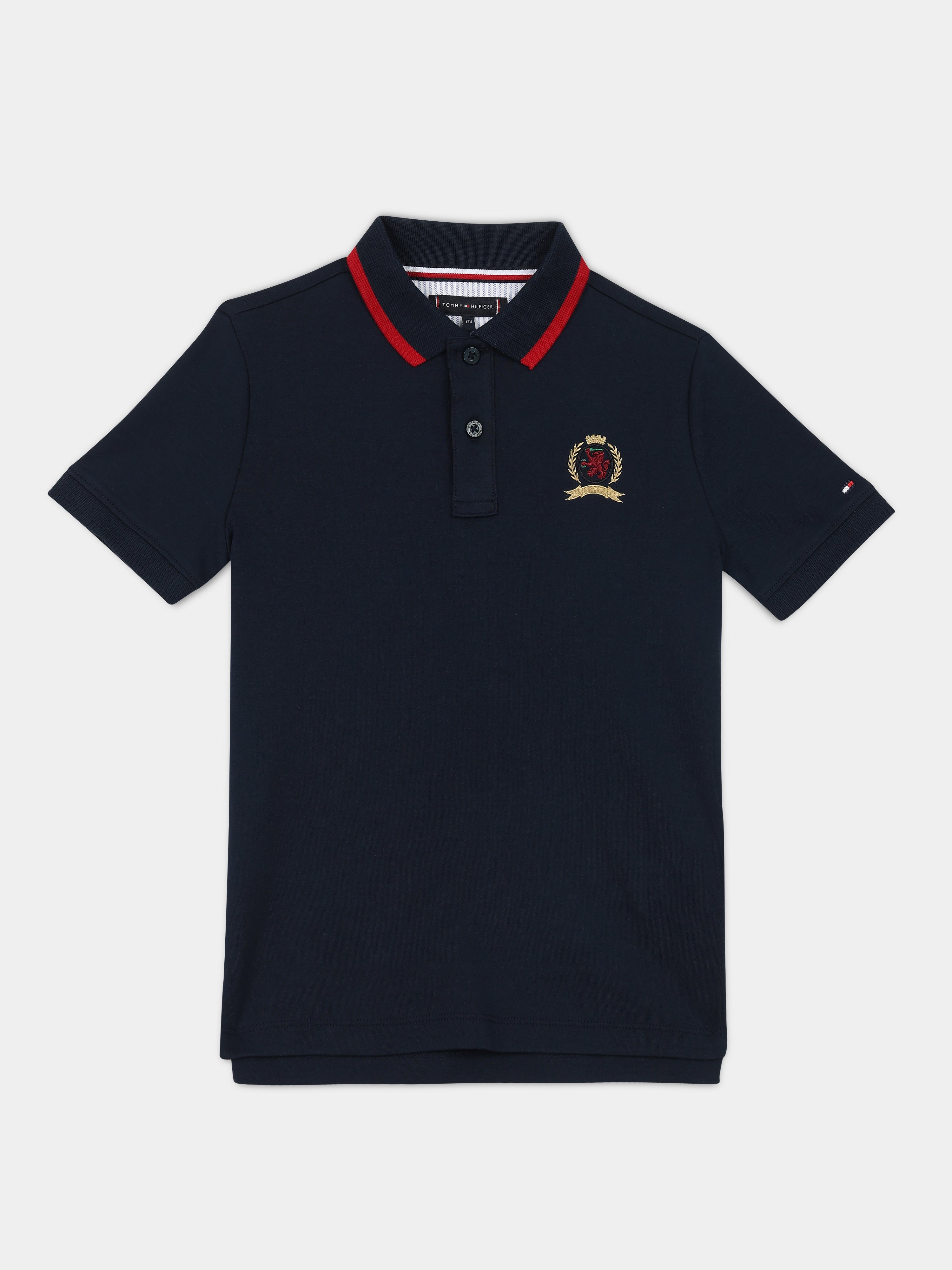 Girls Blue Polo Collar Regenerative Cotton Knit Top