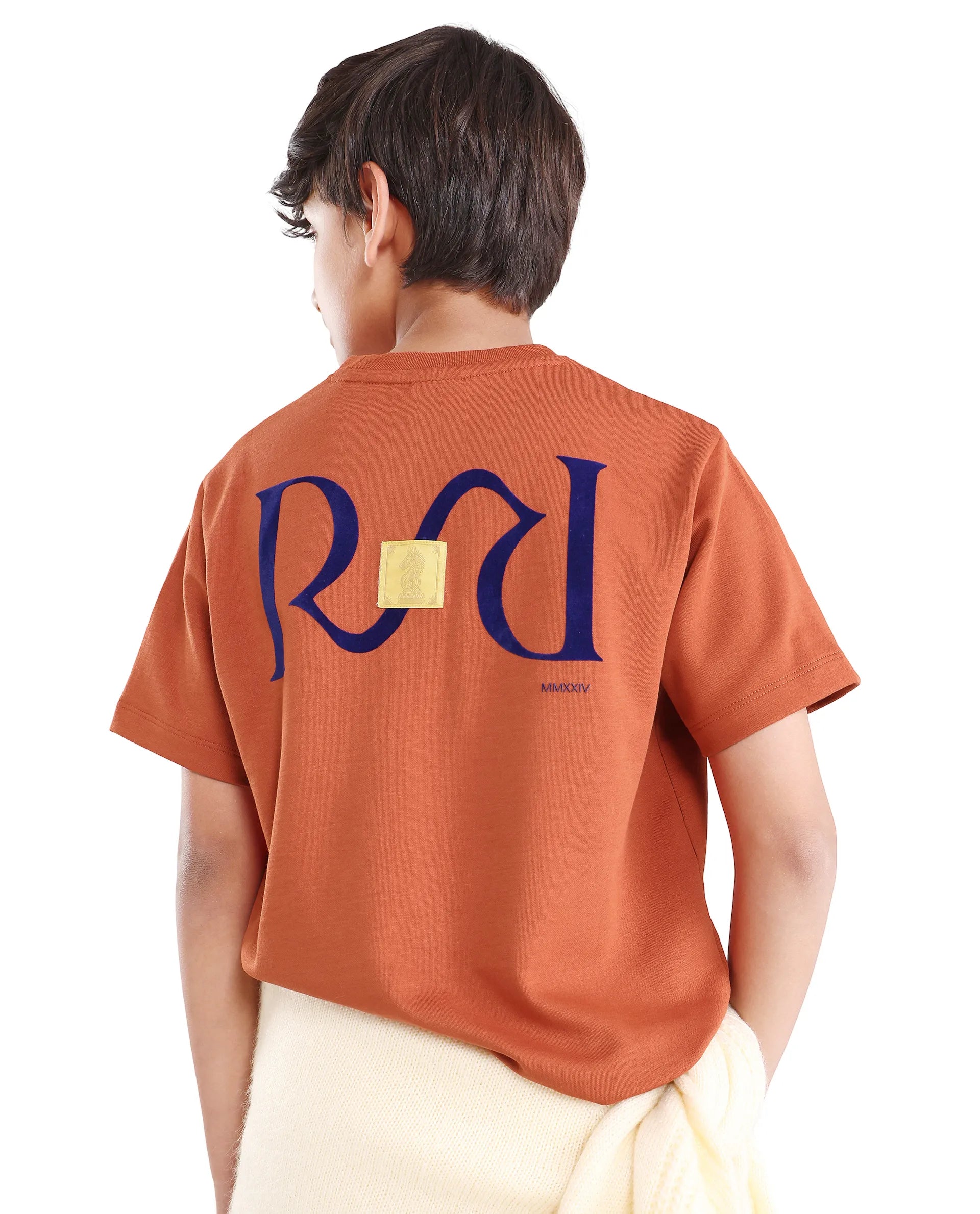 Boys Rust Flock Regular Fit Cotton Blend T-Shirt