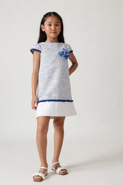 Girls Blue Boucle Cotton Party Dress