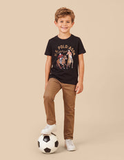 Boys Brown Cotton Graphic Print Regular Fit T-Shirt