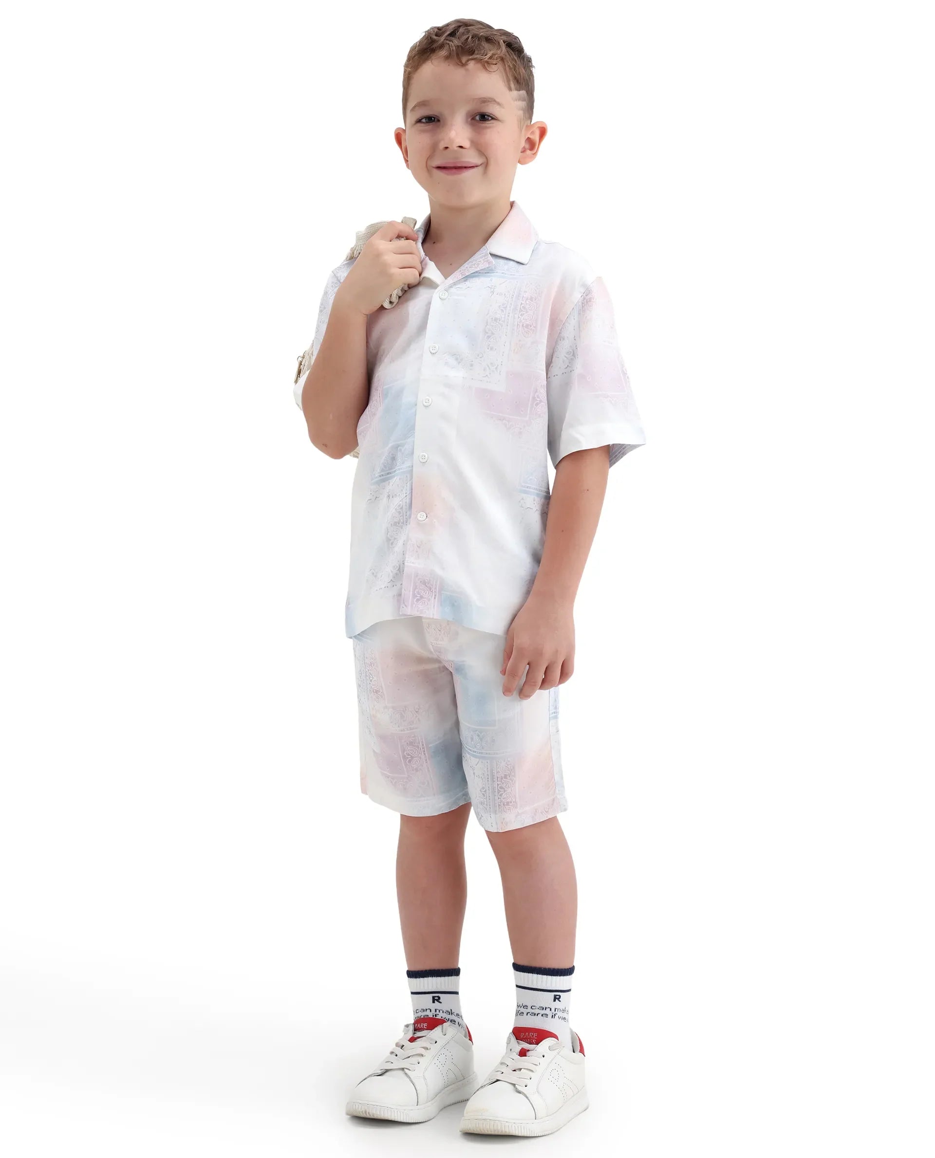 Boys Off White Regular Fit Viscose Shorts