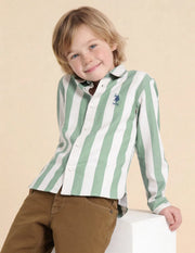 Boys Green Vertical Striped Cotton Twill Shirt – Regular Fit