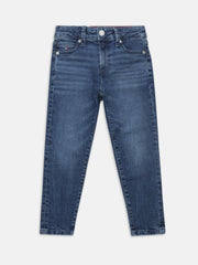 Boys Blue Faded Printed Straight Fit Casual Denim