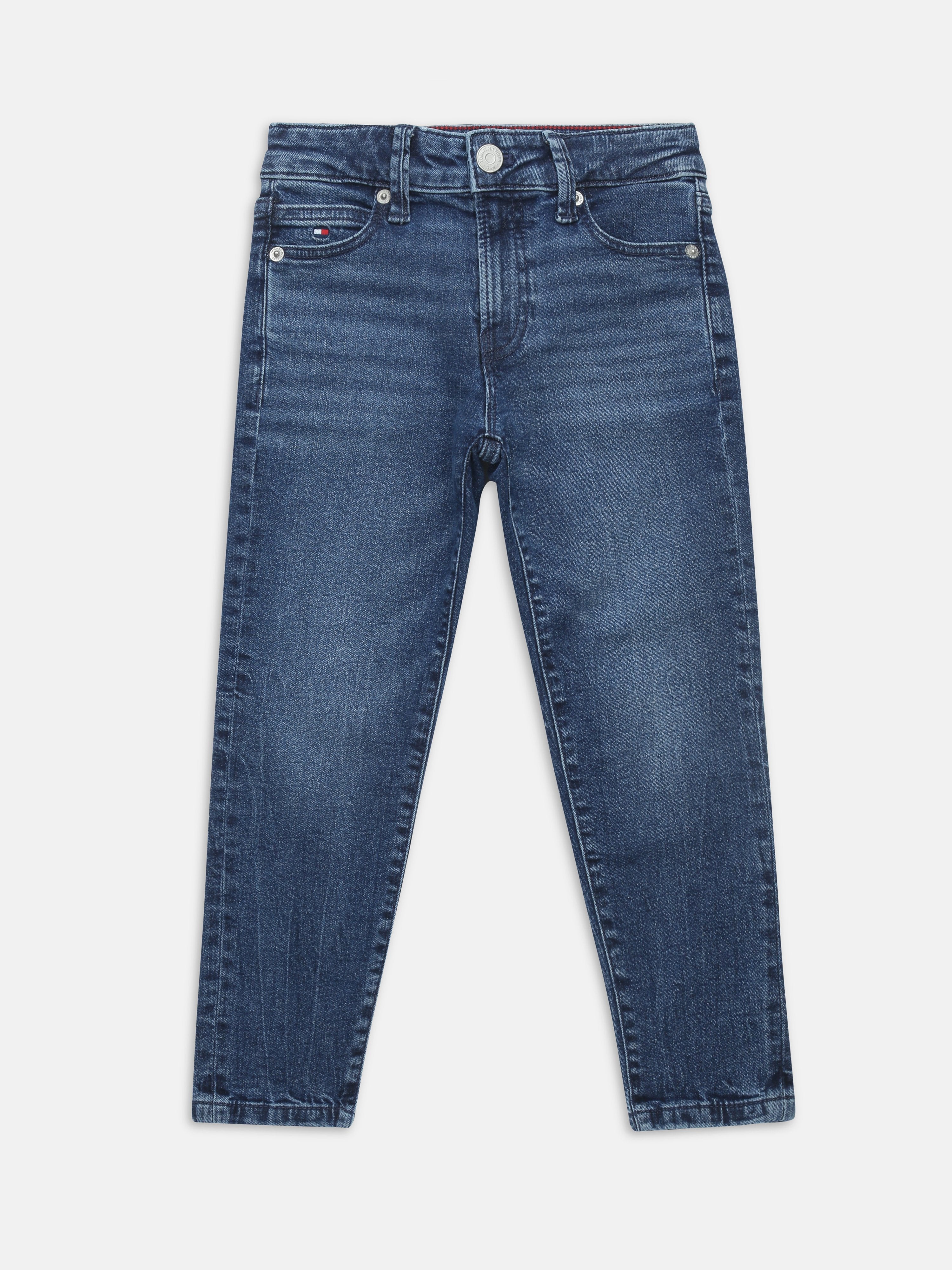 Boys Blue Faded Printed Straight Fit Casual Denim