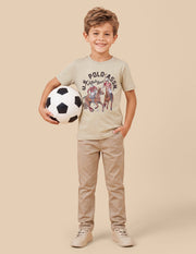 Boys Beige Cotton Graphic Print Regular Fit T-Shirt