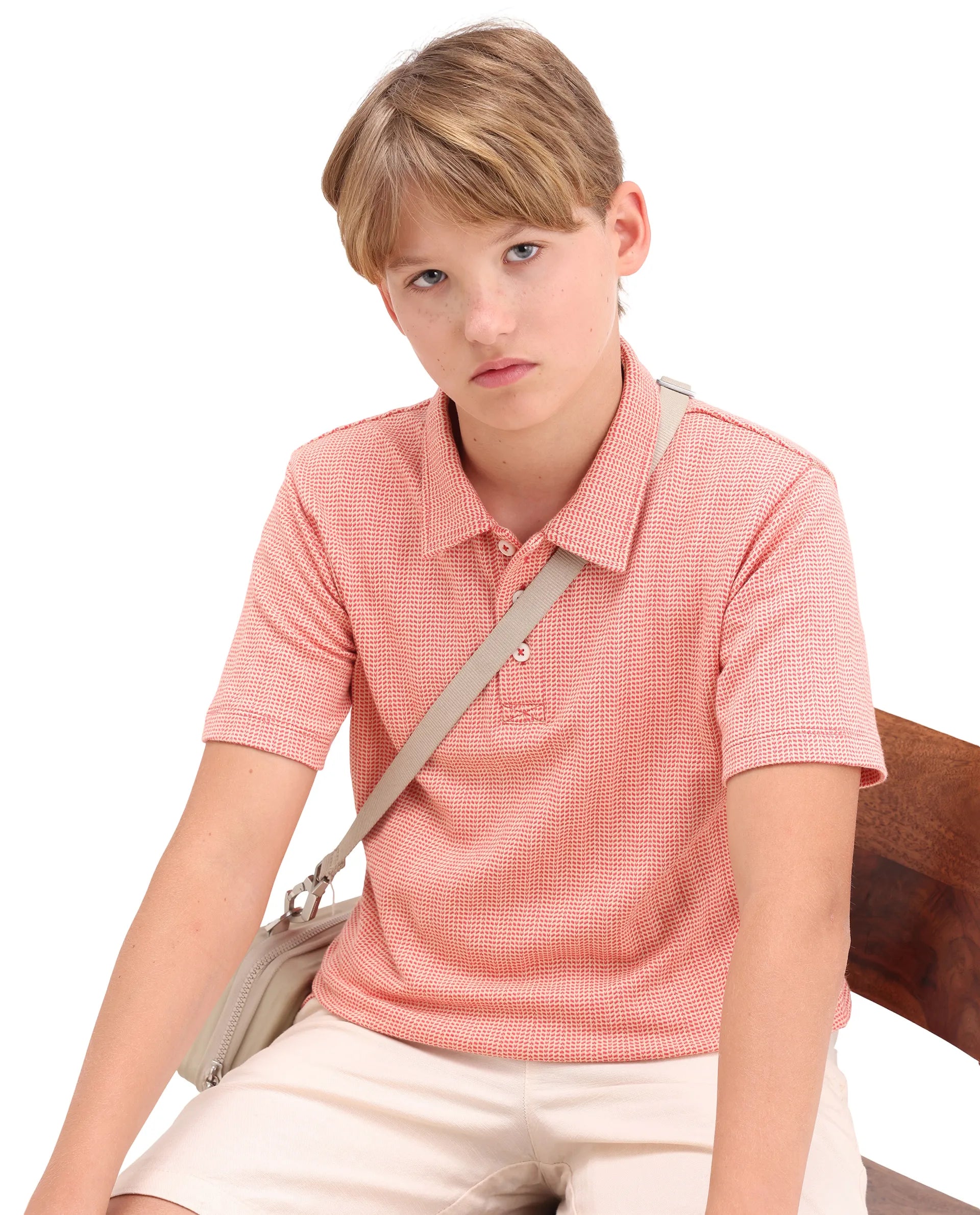Boys Orange Jacquard Cotton Regular Fit Polo
