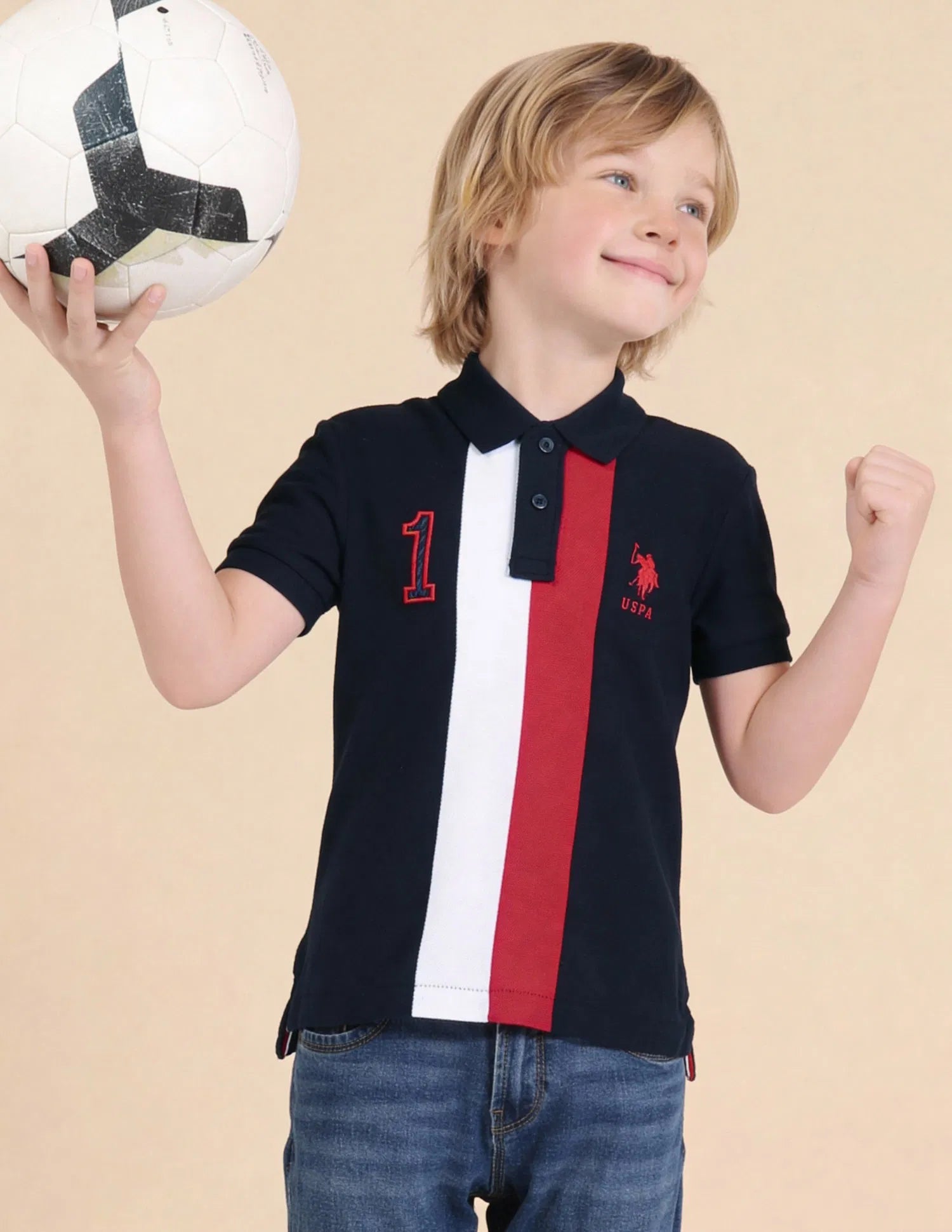Boys Vertical Stripe Cotton Polo Shirt Regular Fit