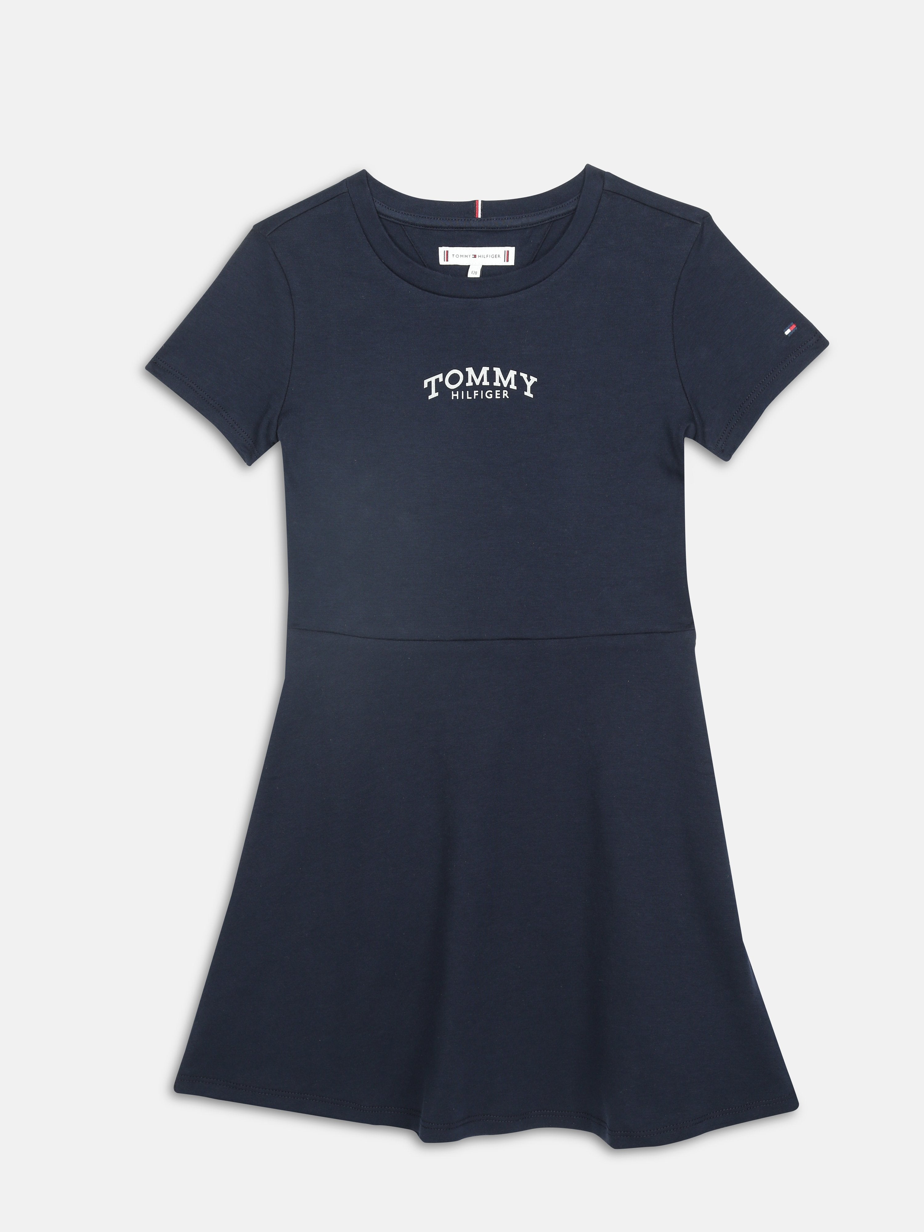 Girls Navy Logo Regenerative Cotton Casual Knee Length Dress