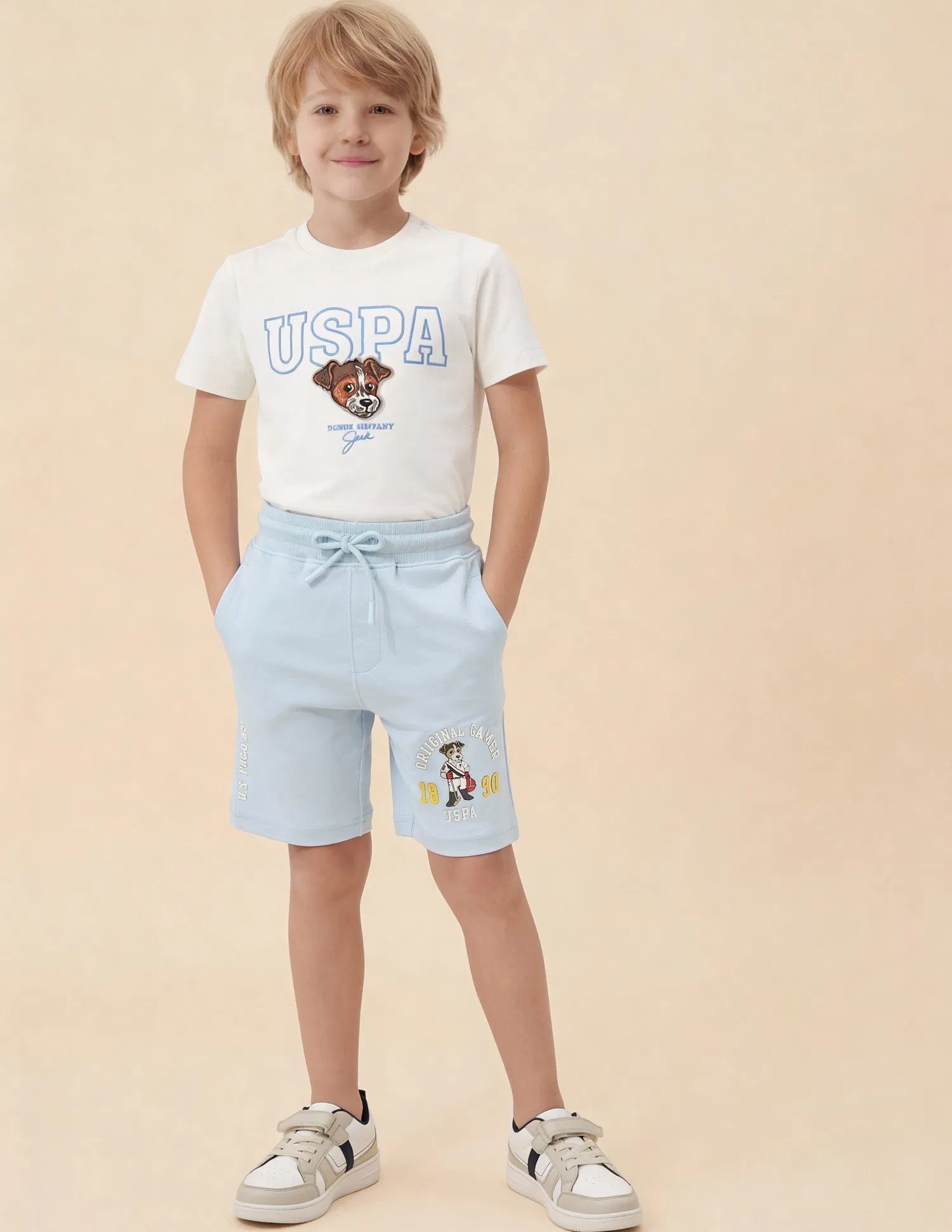 Boys Light Blue Graphic Print Cotton Shorts