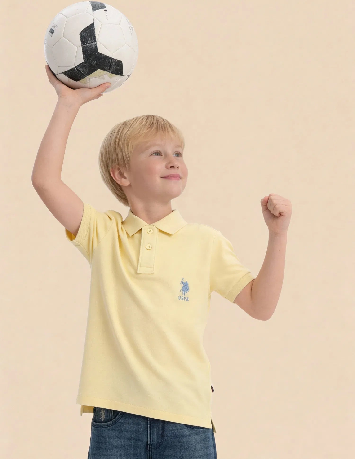 Boys Light Yellow Cotton Blend Solid Regular Fit Polo Shirt