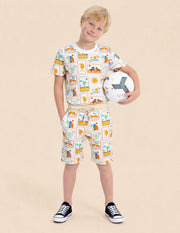 Boys Beige Graphic Printed Cotton Shorts Regular Fit