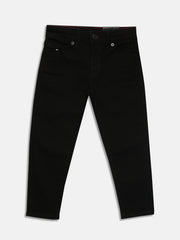 Girls Black Stretch Denim Casual Pants with Straight Fit