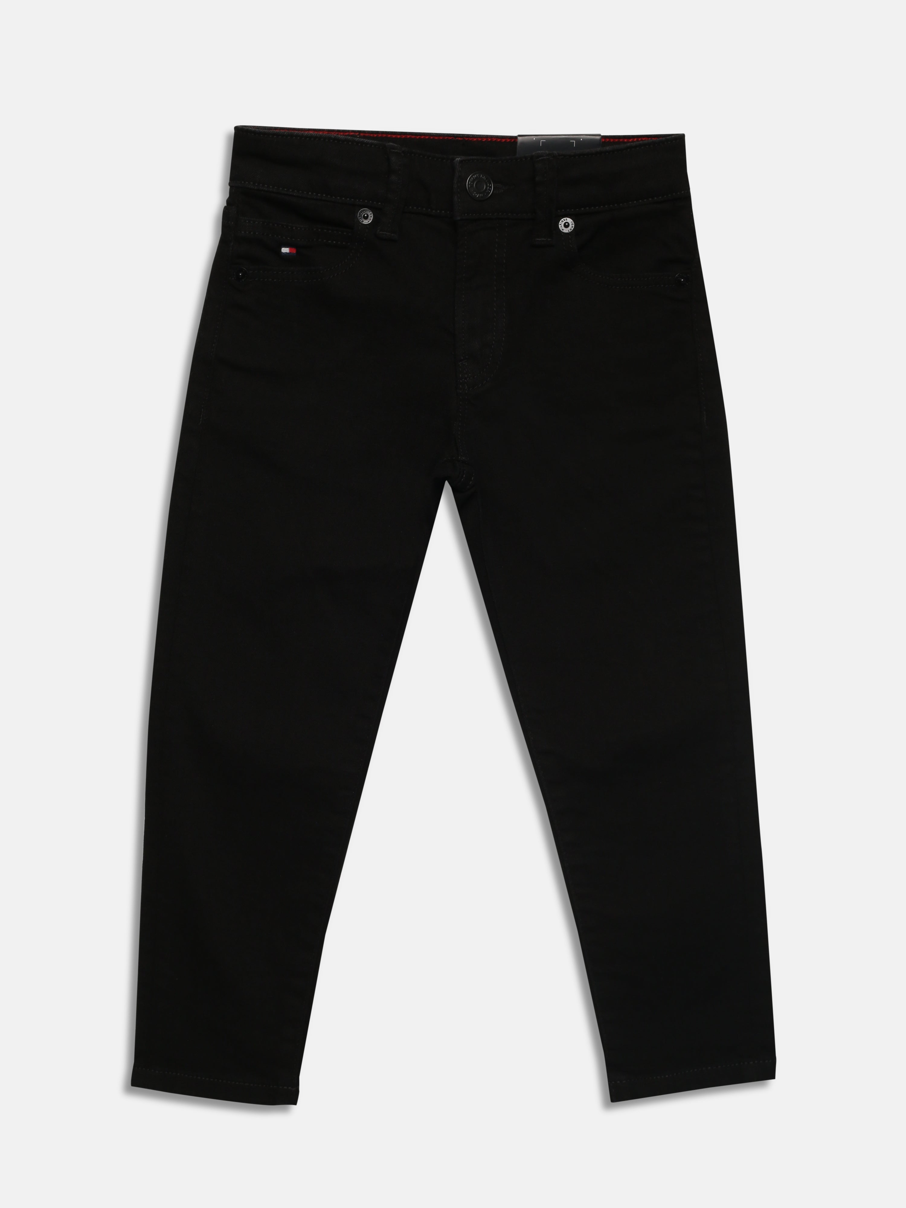 Girls Black Stretch Denim Casual Pants with Straight Fit
