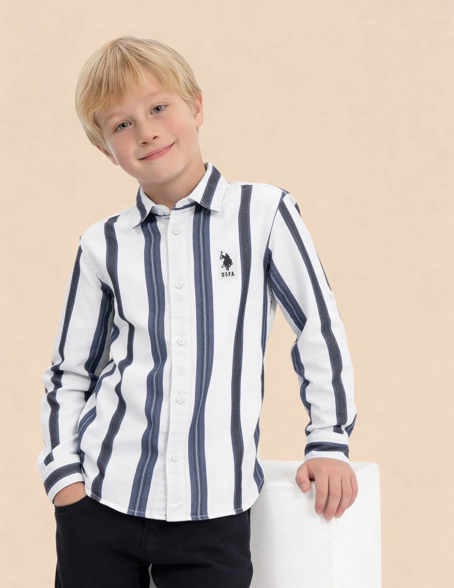 Boys Indigo Vertical Striped Cotton Shirt – Regular Fit