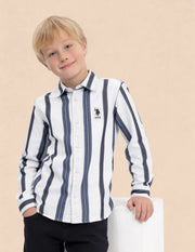 Boys Indigo Vertical Striped Cotton Shirt – Regular Fit