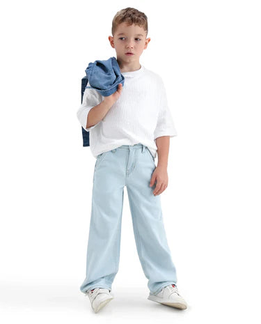 Boys Light Blue Slouchy Fit Shank Button Jeans