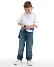 Rare Ones Boys Dark Blue Relaxed Fit Cotton Blend Jeans