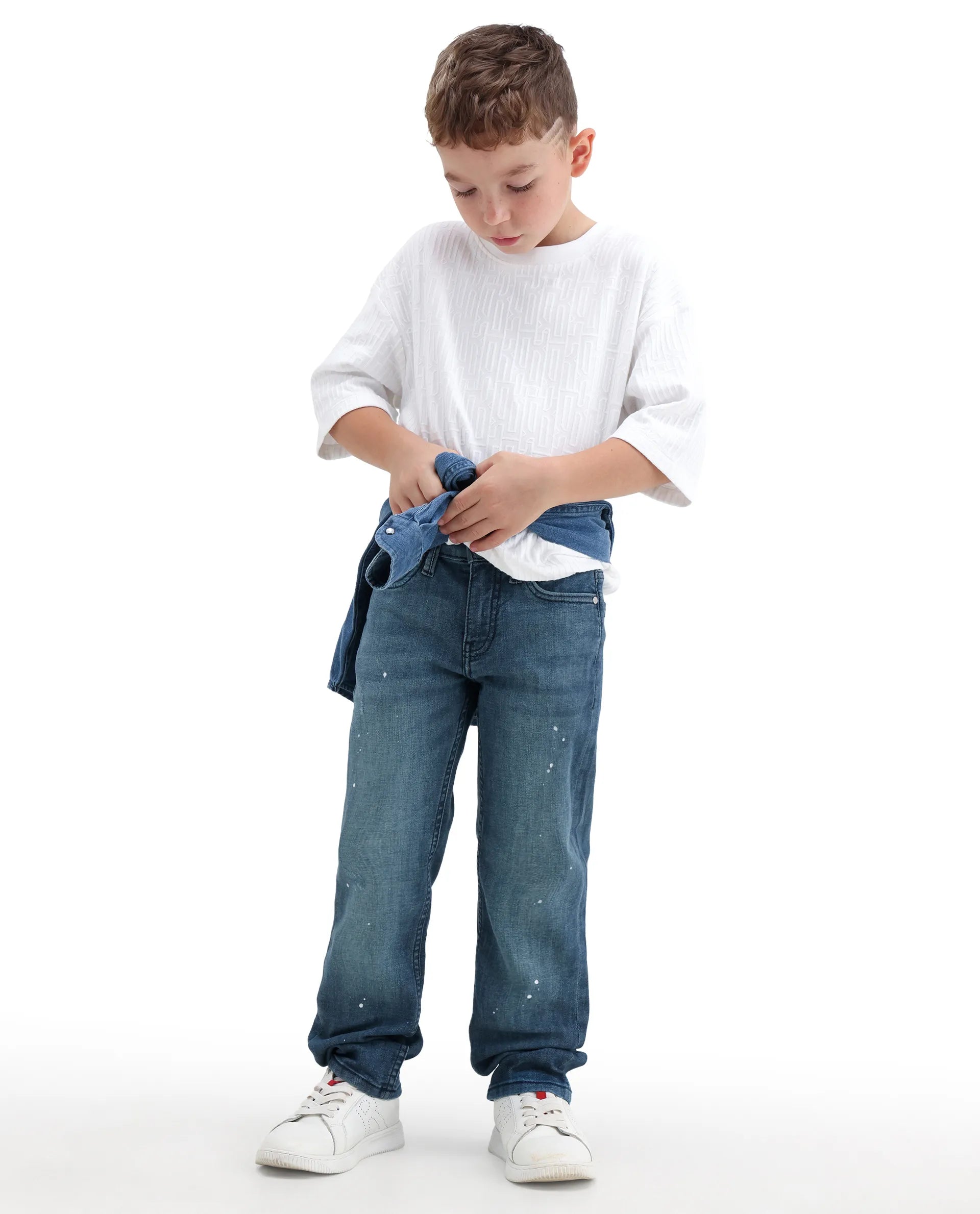 Rare Ones Boys Dark Blue Relaxed Fit Cotton Blend Jeans