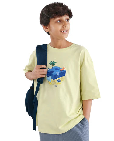 Boys Light Yellow Oversized Cotton T-Shirt