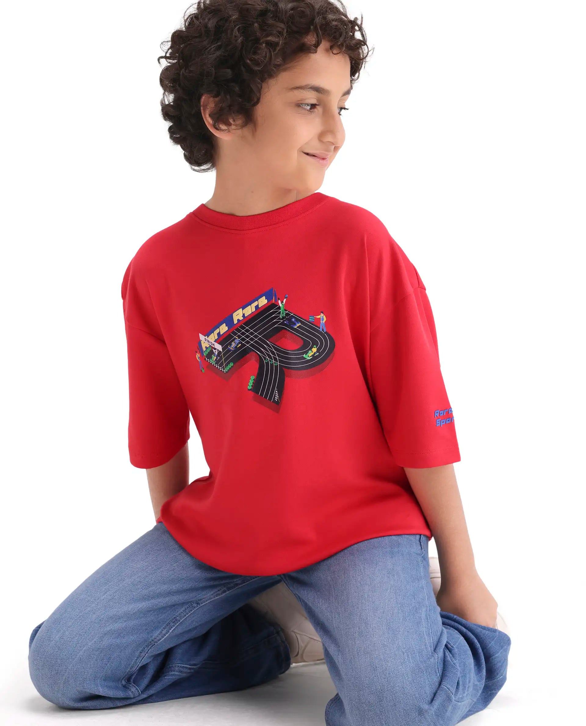 Rare Ones Boys Red Boxy Fit HD Print Cotton Blend T-Shirt