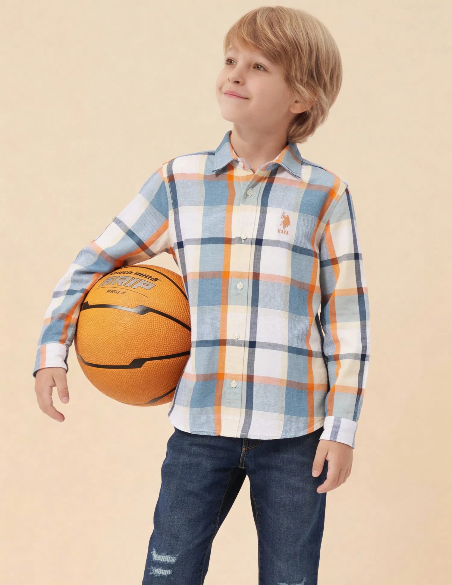 Boys Light Blue Plaid Checked Tencel Cotton Shirt – Regular Fit