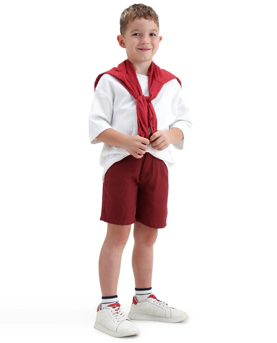 Rare Ones Boys Red Cotton Blend Regular Fit Shorts