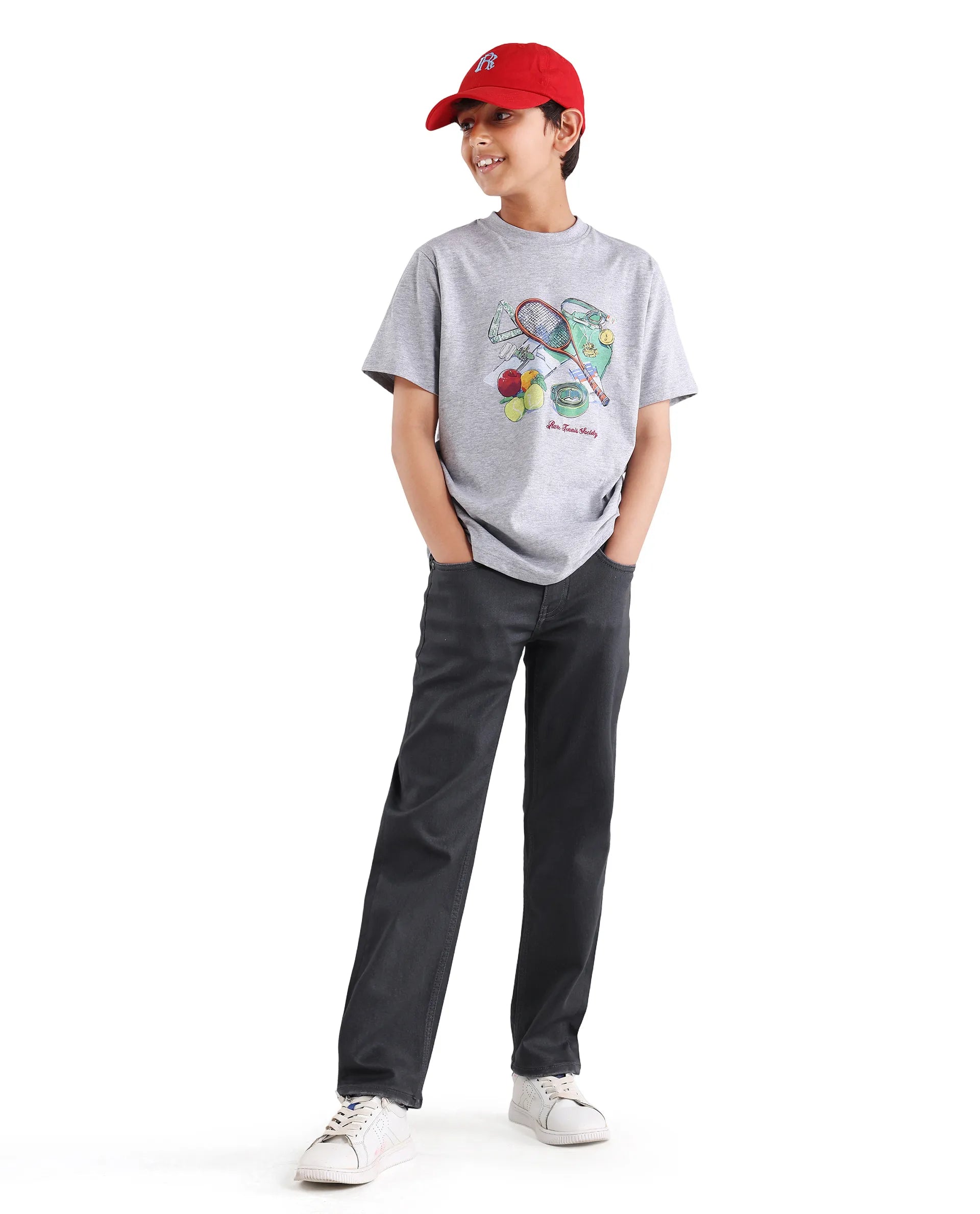 Boys Grey Regular Fit Shank Button Jeans