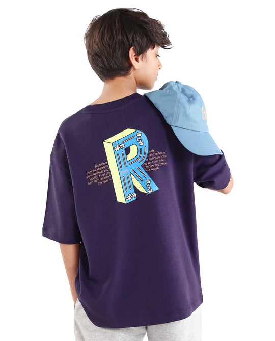 Rare Ones Boys Purple Puff Print Boxy Fit T-Shirt