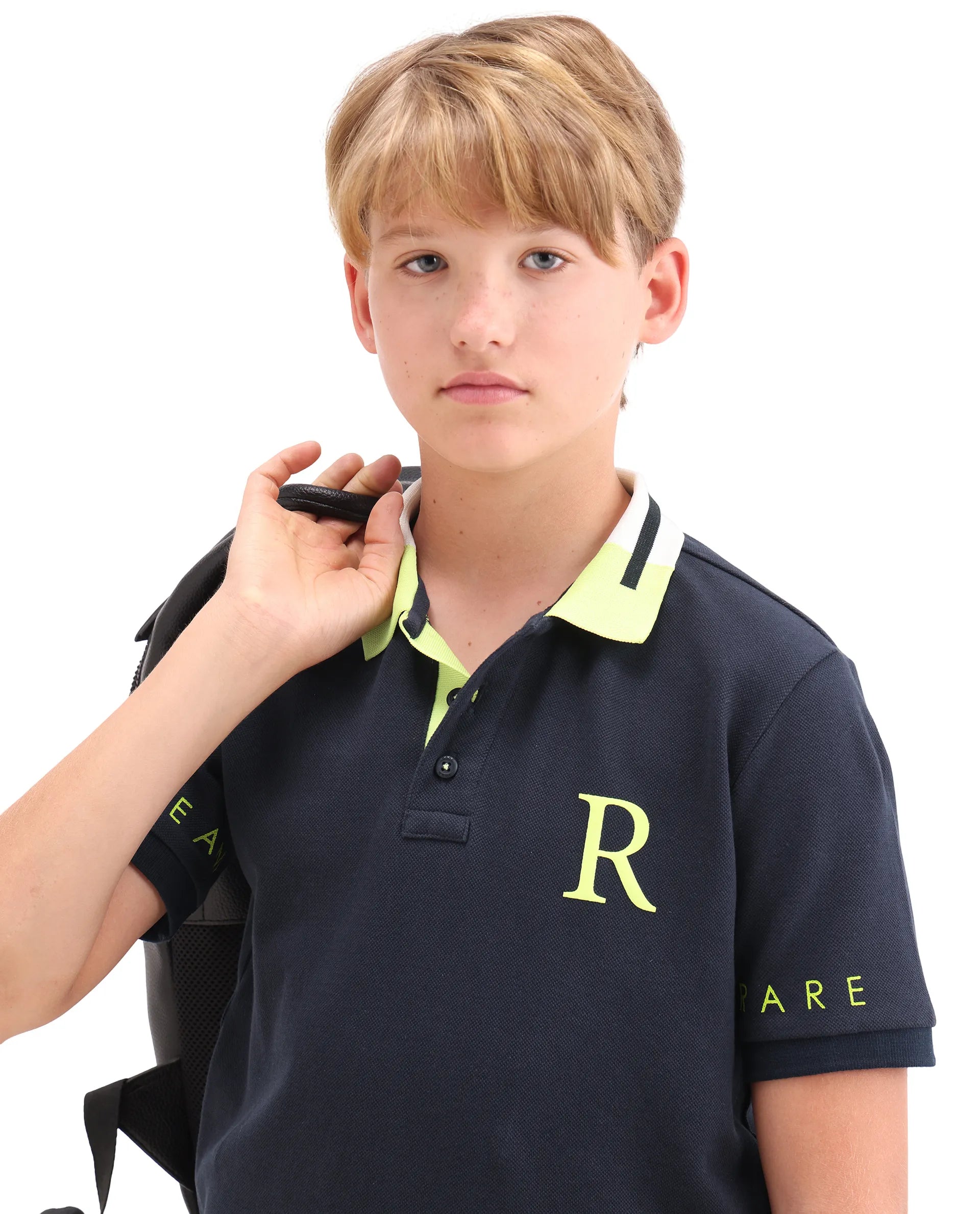 Boys Navy Pigment Print Cotton Regular Fit Polo
