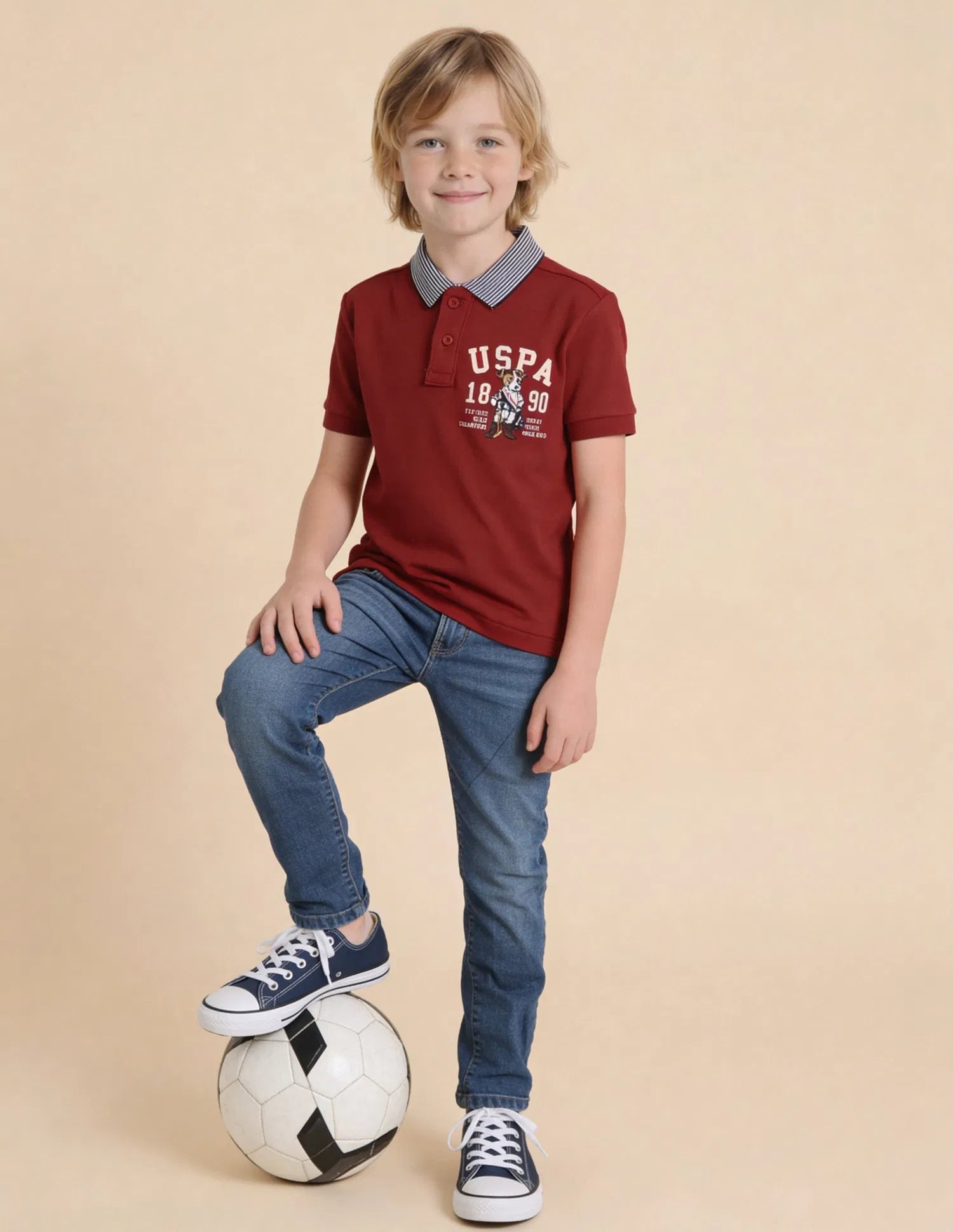 Boys Red Cotton Graphic Print Regular Fit Polo Shirt