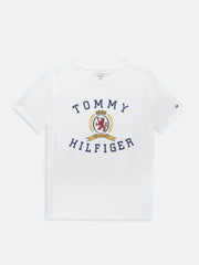Boys White Colorblock Cotton T-Shirt