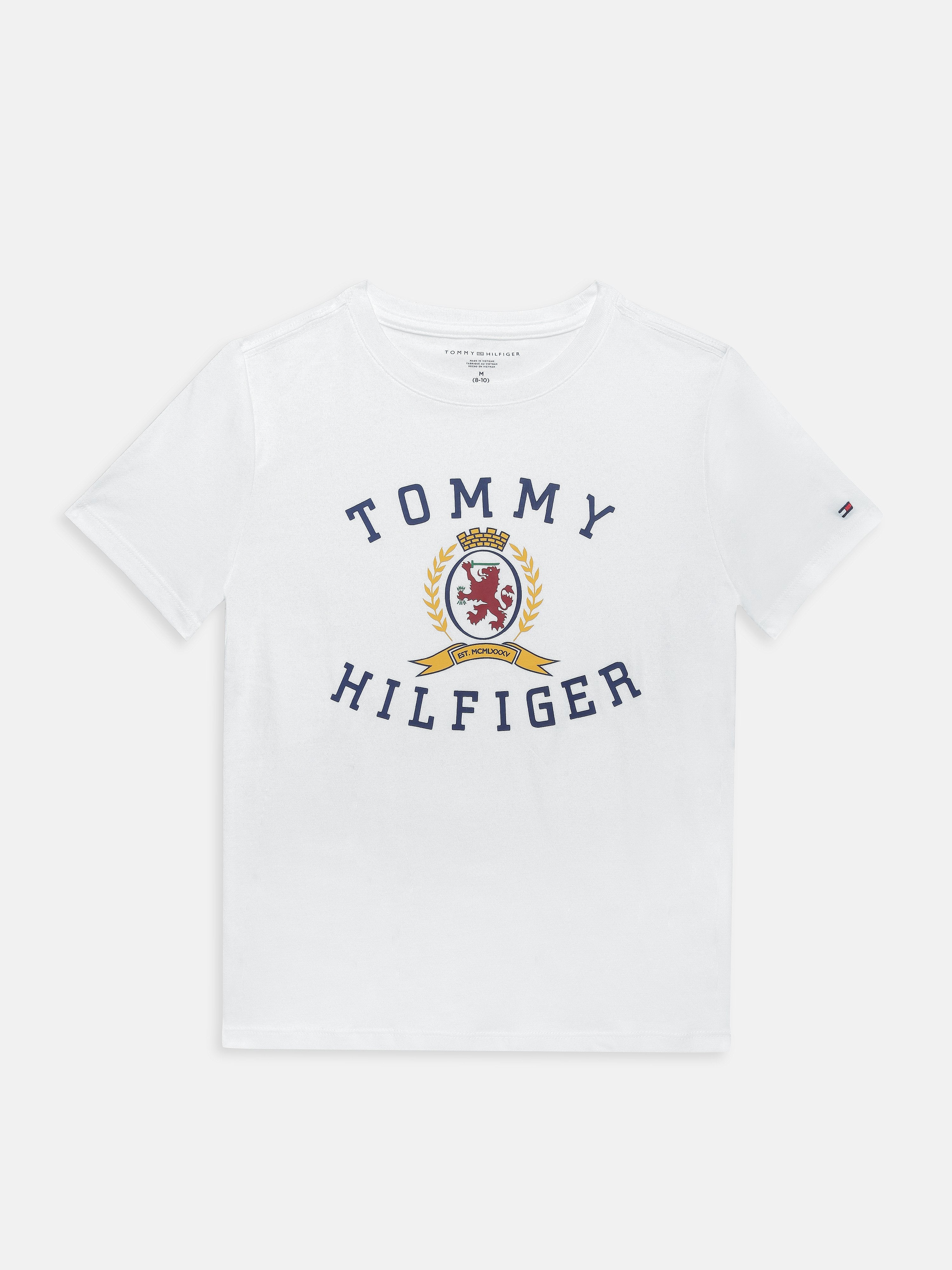 Boys White Colorblock Cotton T-Shirt