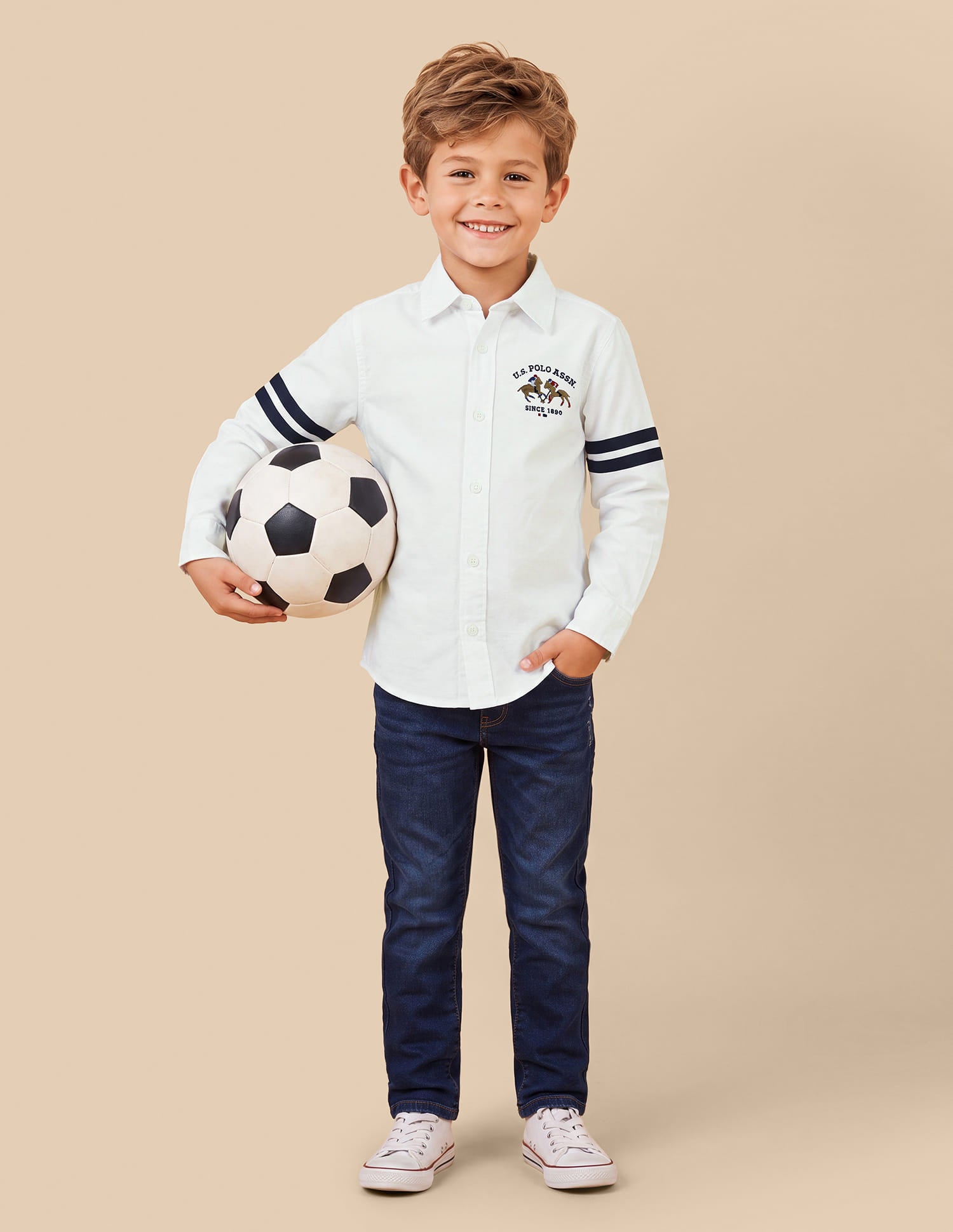 Boys White Cotton Regular Fit Shirt with Stripe Detail