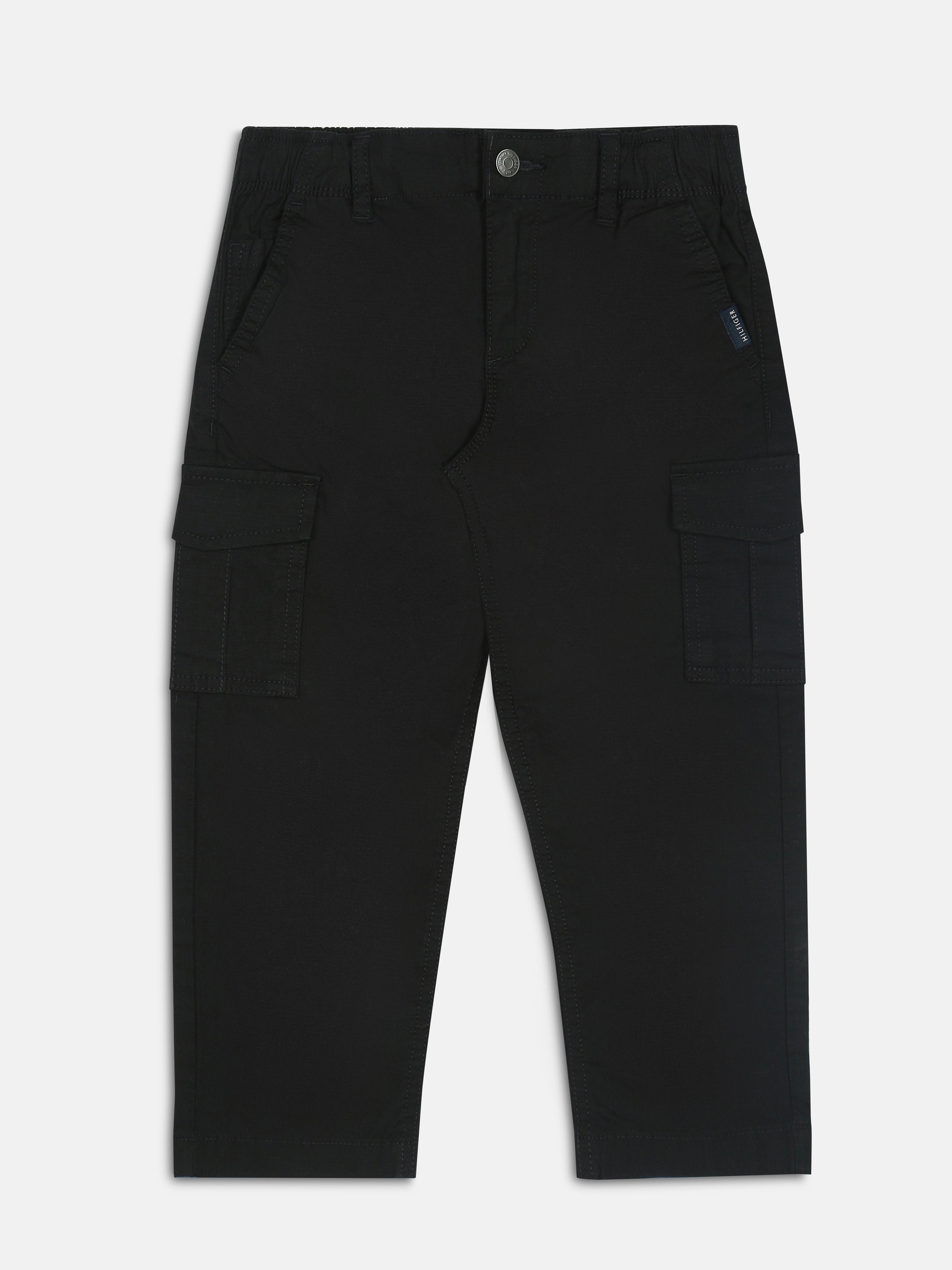 Girls Black Straight Fit Cotton Blend Casual Bottom