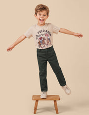 Boys Olive Cotton Stretch Dobby Trousers