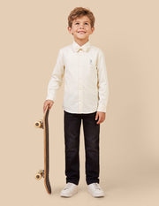 Boys Off White Cotton Satin Regular Fit Shirt