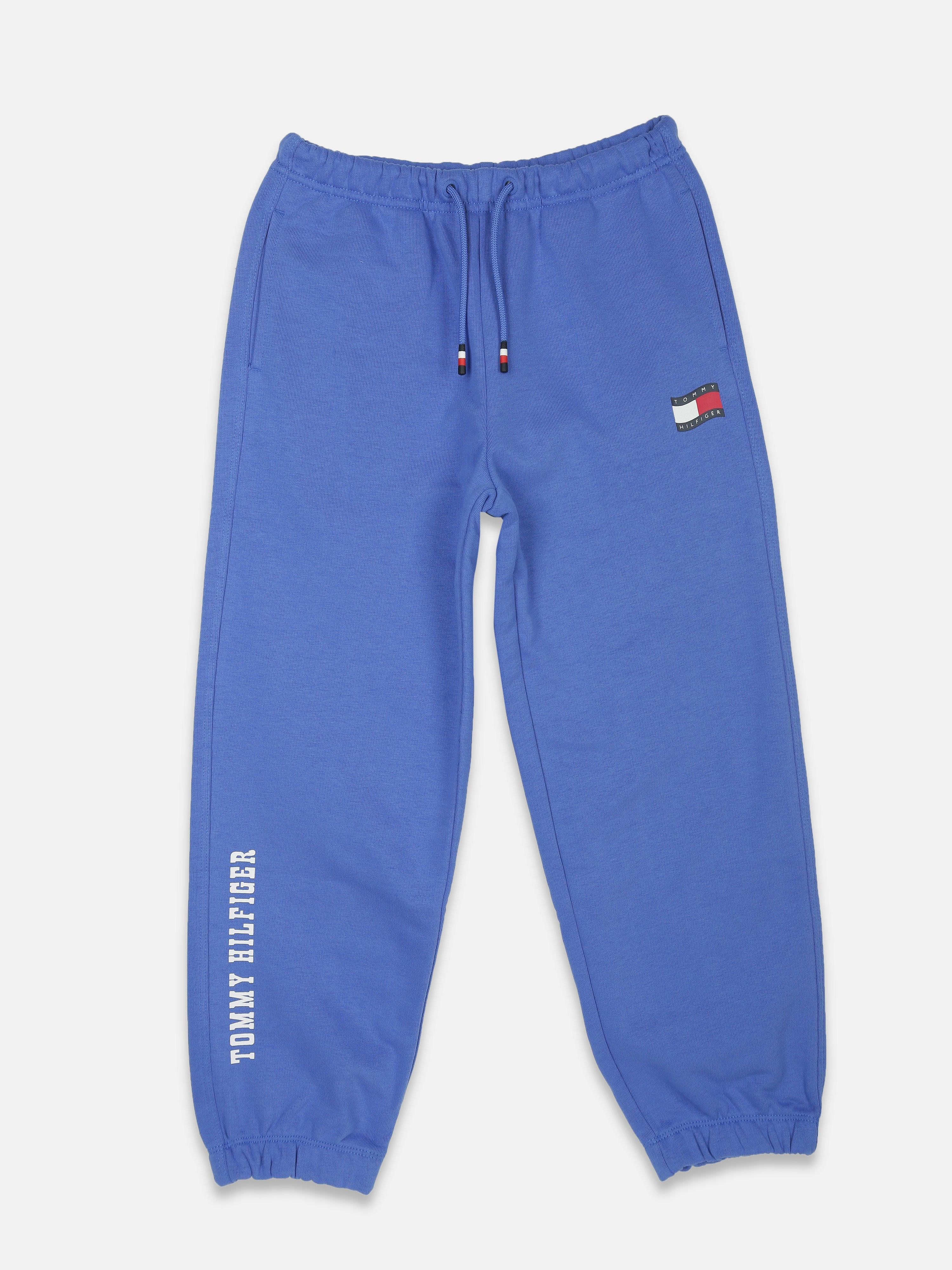 Boys Empire Blue Regular Fit Solid Mid Rise Joggers