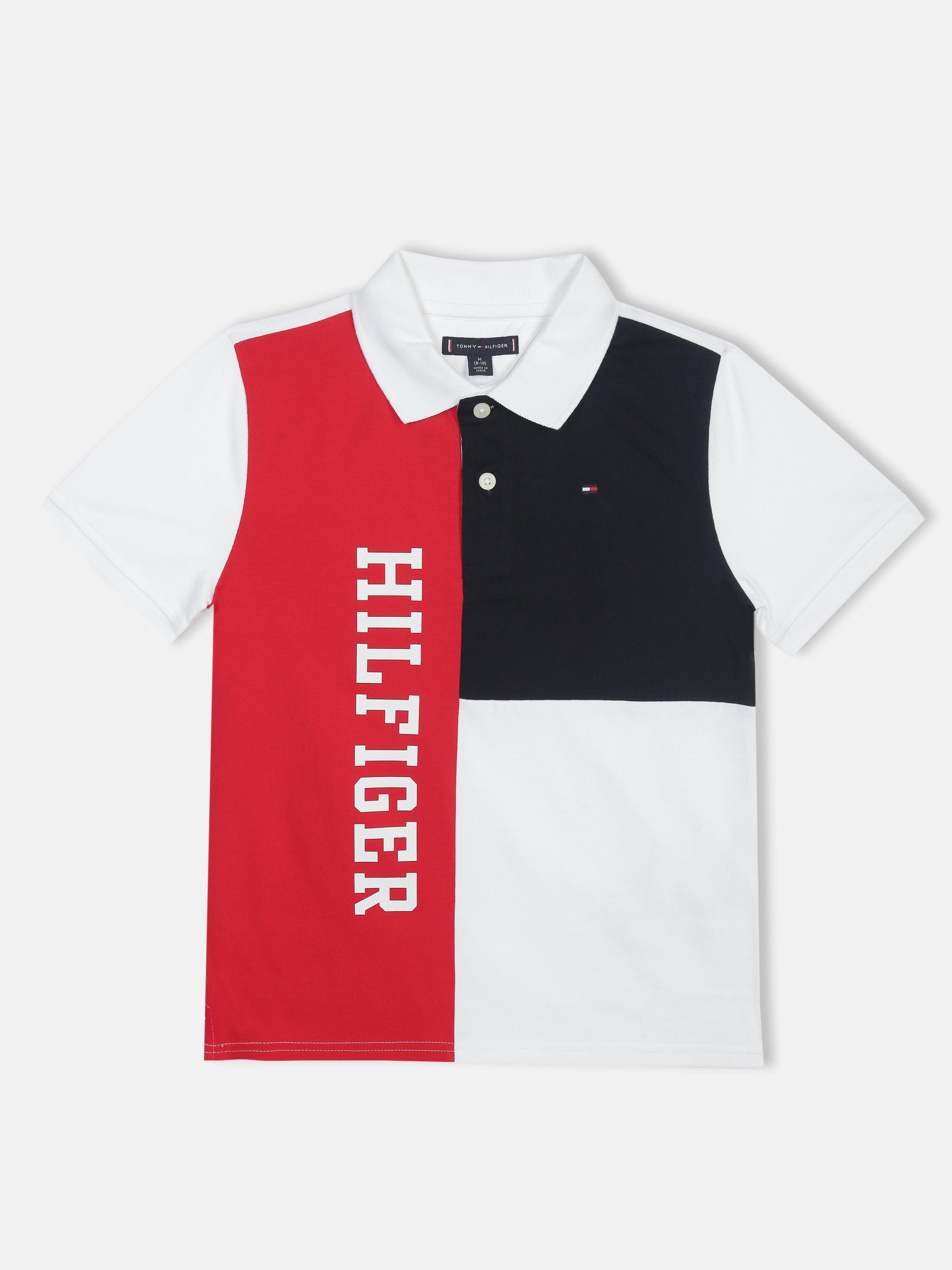 Boys Optic White Colorblock Cotton Polo T-Shirt