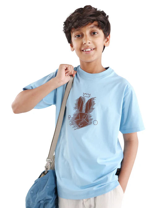 Rare Ones Boys Light Blue HD Print Regular Fit T-Shirt