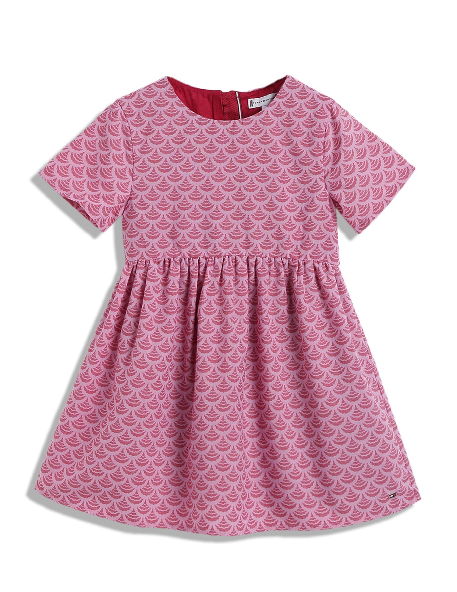 Girls Red Self-Design Knee Length Fitted Dress